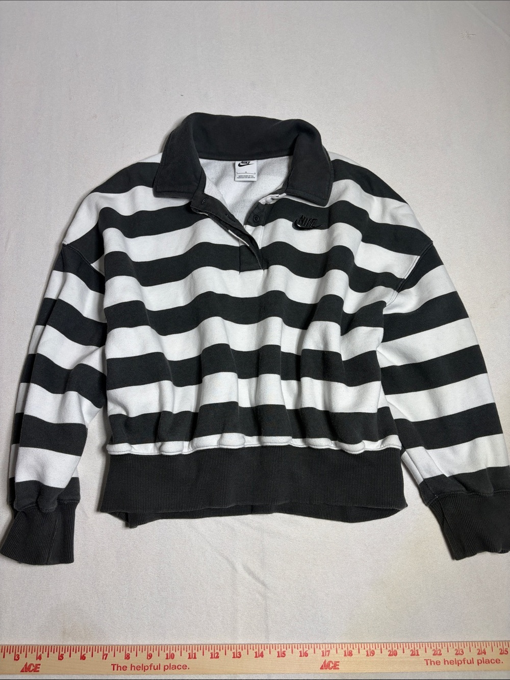 Nike Black & White Striped Zip-Up Rugby Sweater
